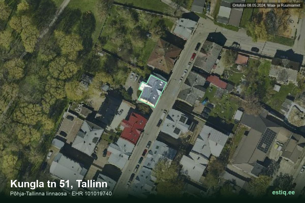 Kungla tänav 51, Tallinn – hoone aerofoto, kontuur ehitisregistri (EHR) andmetest