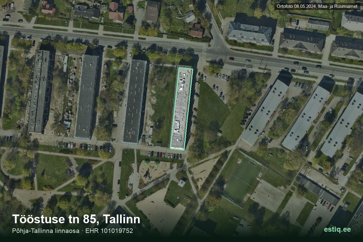 Tööstuse tänav 85, Tallinn – hoone aerofoto, kontuur ehitisregistri (EHR) andmetest
