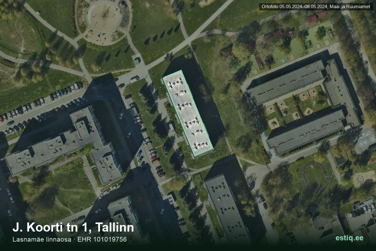 J. Koorti tänav 1, Tallinn – hoone aerofoto, kontuur ehitisregistri (EHR) andmetest