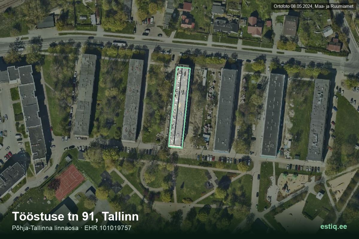Tööstuse tänav 91, Tallinn – hoone aerofoto, kontuur ehitisregistri (EHR) andmetest