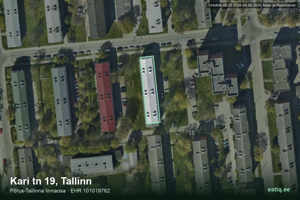 Kari tänav 19, Tallinn – hoone aerofoto, kontuur ehitisregistri (EHR) andmetest