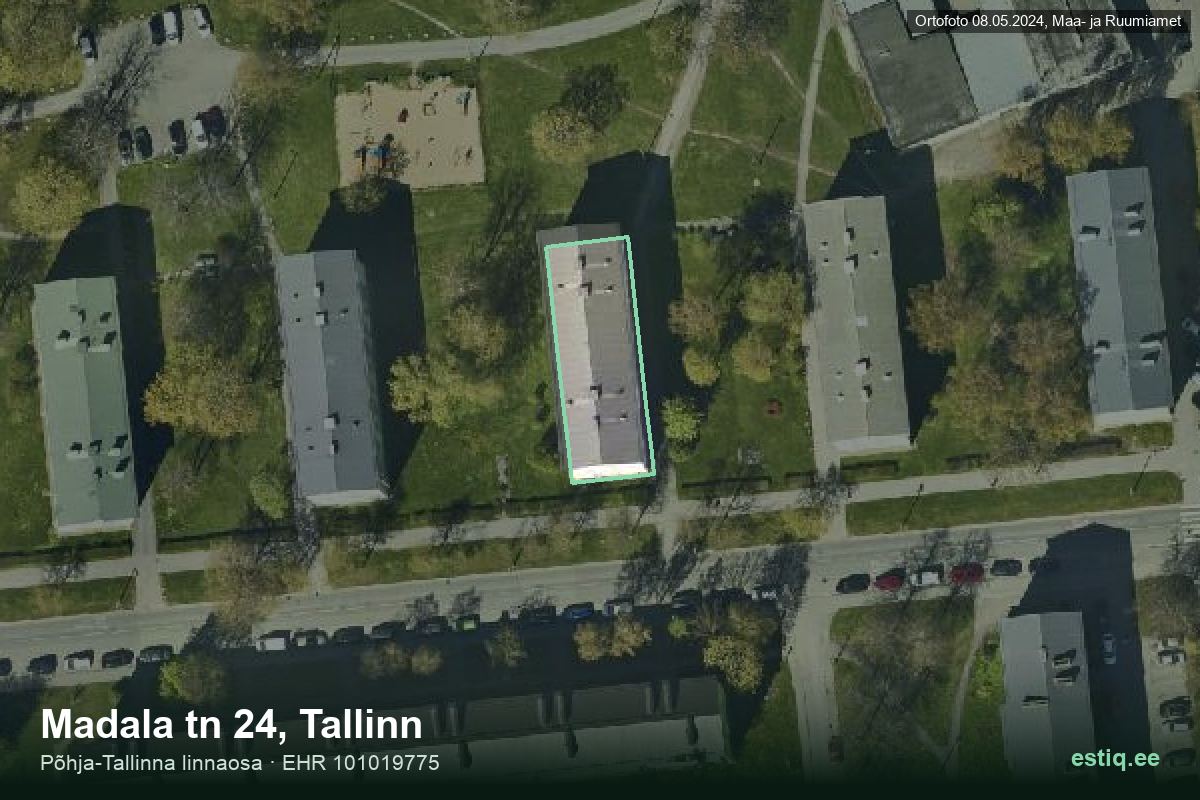 Madala tänav 24, Tallinn – hoone aerofoto, kontuur ehitisregistri (EHR) andmetest