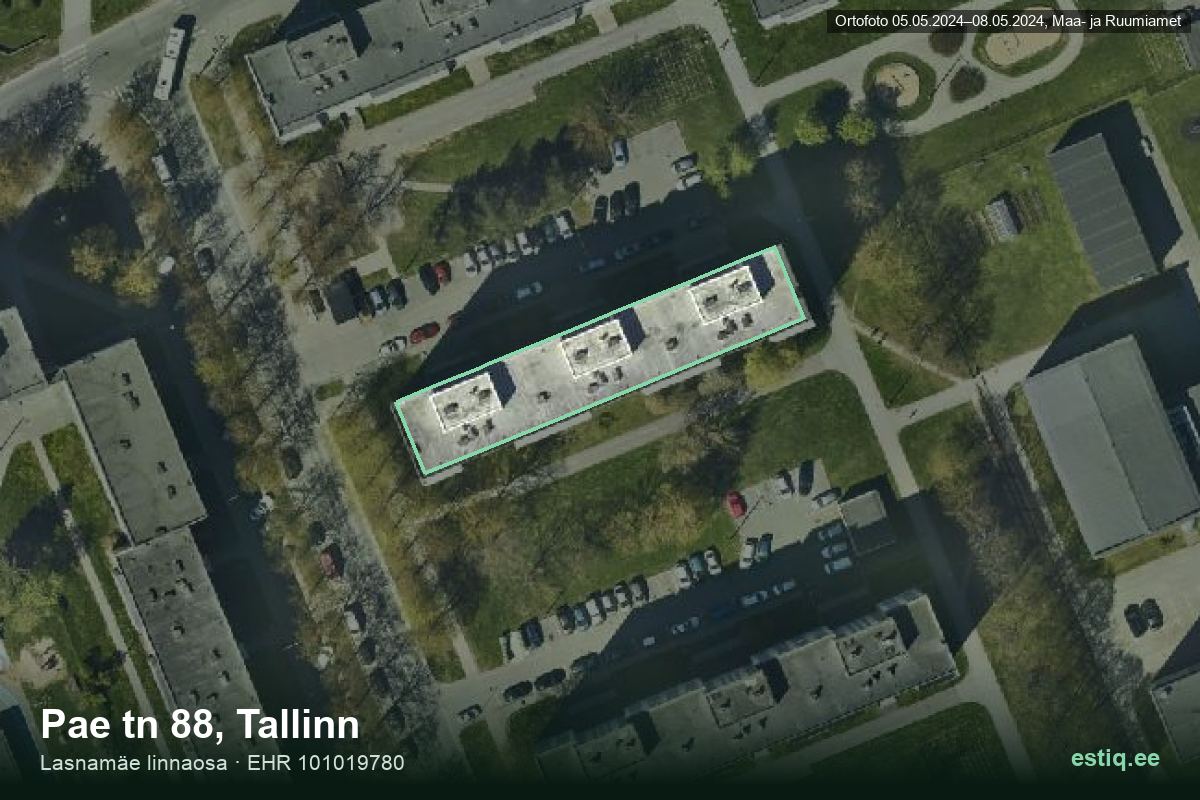Pae tänav 88, Tallinn – hoone aerofoto, kontuur ehitisregistri (EHR) andmetest