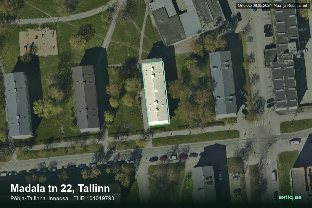 Madala tänav 22, Tallinn – hoone aerofoto, kontuur ehitisregistri (EHR) andmetest