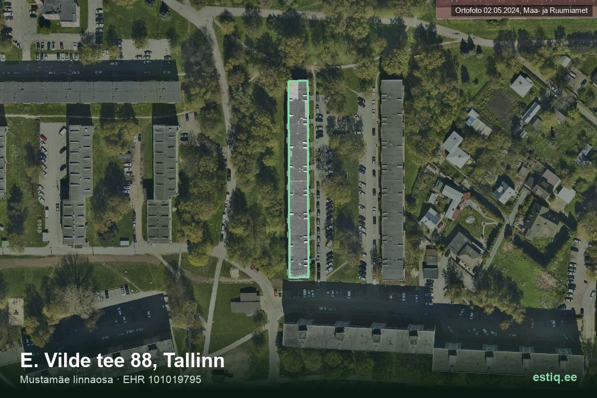 E. Vilde tee 88, Tallinn – hoone aerofoto, kontuur ehitisregistri (EHR) andmetest