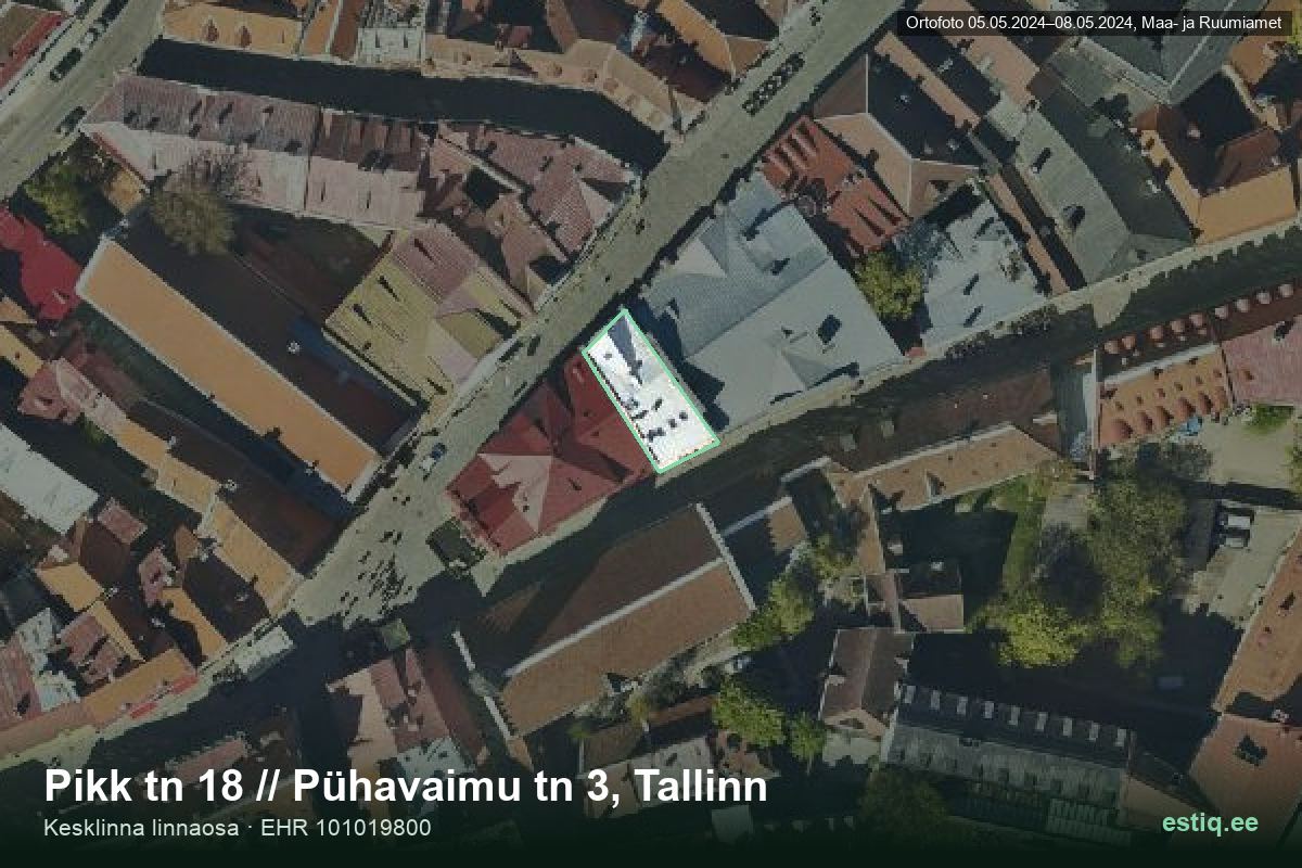 Pikk tänav 18, Tallinn – hoone aerofoto, kontuur ehitisregistri (EHR) andmetest