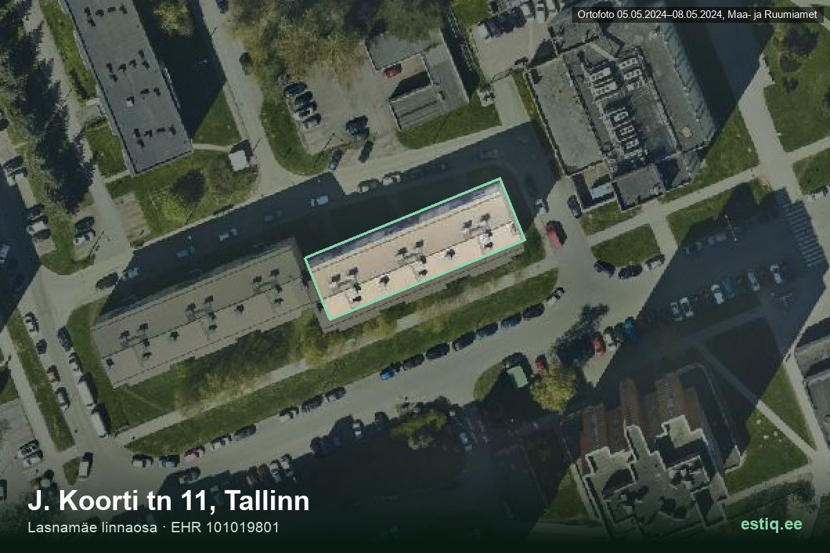 J. Koorti tänav 11, Tallinn – аэрофото дома, контур по данным регистра строений (EHR)