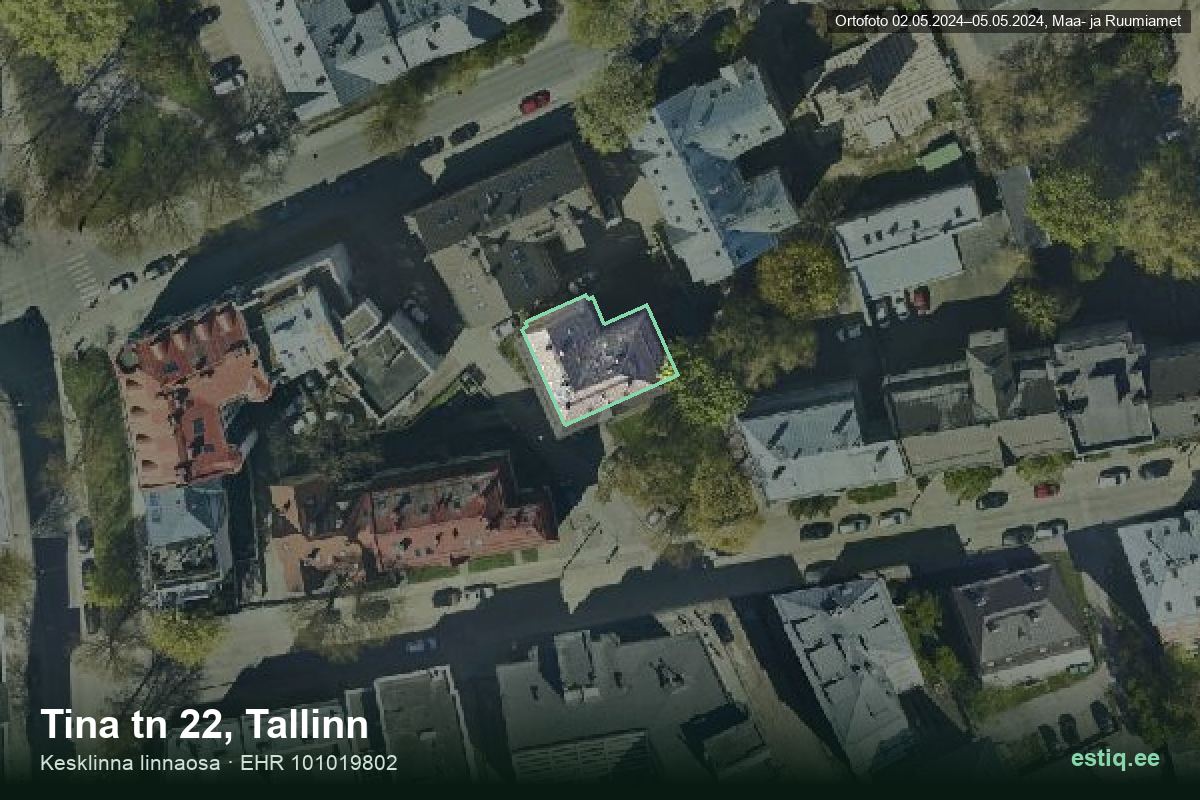 Tina tänav 22, Tallinn – aerial photo of the building, outline from the Building Register (EHR)