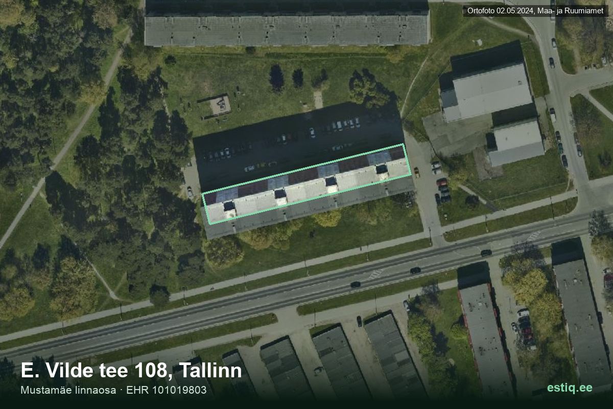 E. Vilde tee 108, Tallinn – hoone aerofoto, kontuur ehitisregistri (EHR) andmetest