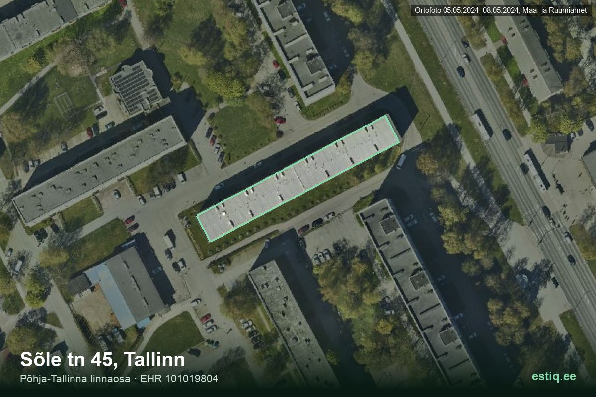Sõle tänav 45, Tallinn – hoone aerofoto, kontuur ehitisregistri (EHR) andmetest
