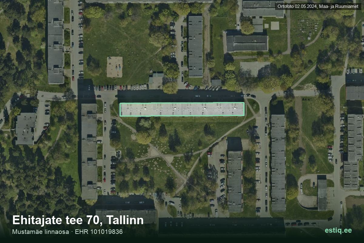 Ehitajate tee 70, Tallinn – hoone aerofoto, kontuur ehitisregistri (EHR) andmetest