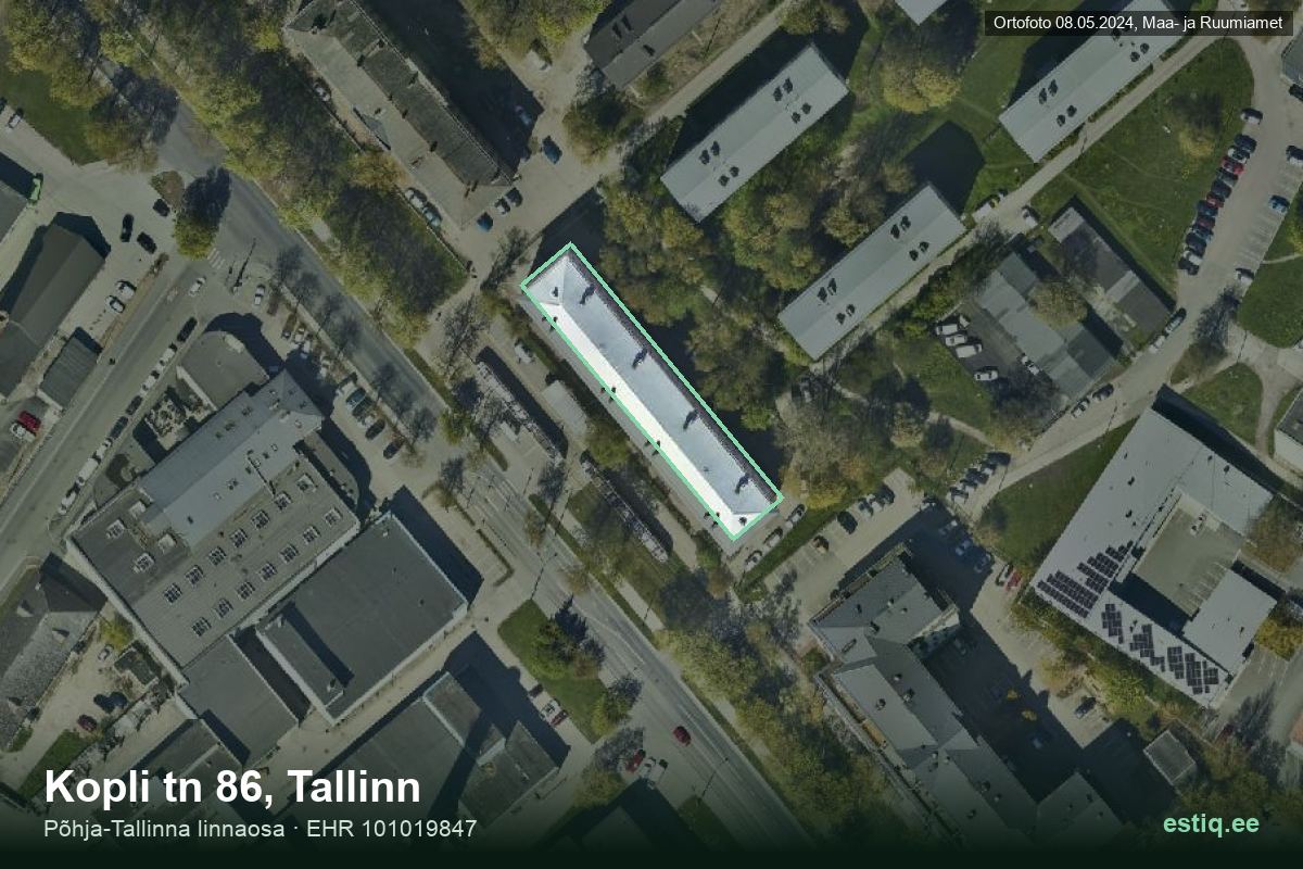 Kopli tänav 86, Tallinn – hoone aerofoto, kontuur ehitisregistri (EHR) andmetest