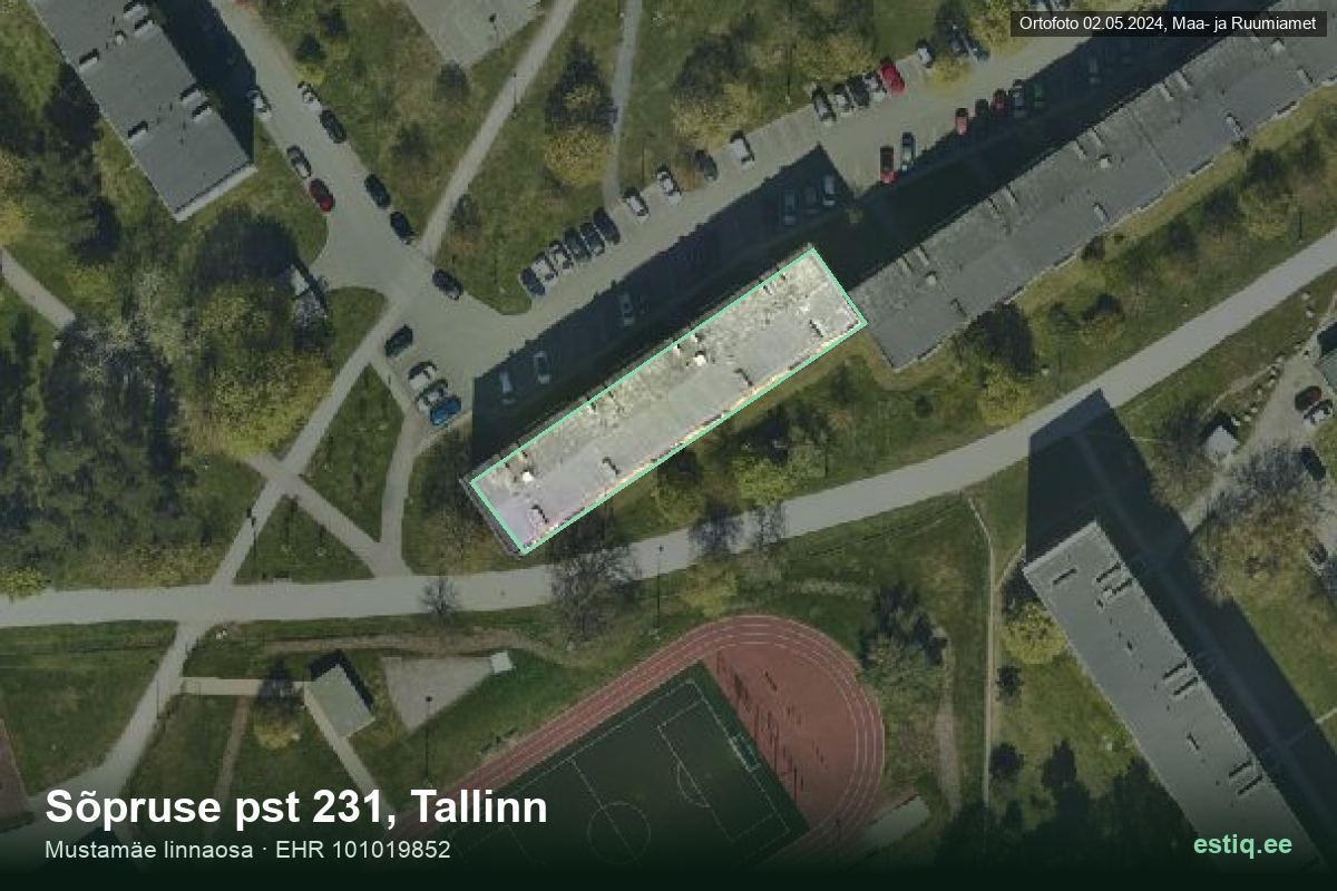 Sõpruse pst 231, Tallinn – aerial photo of the building, outline from the Building Register (EHR)