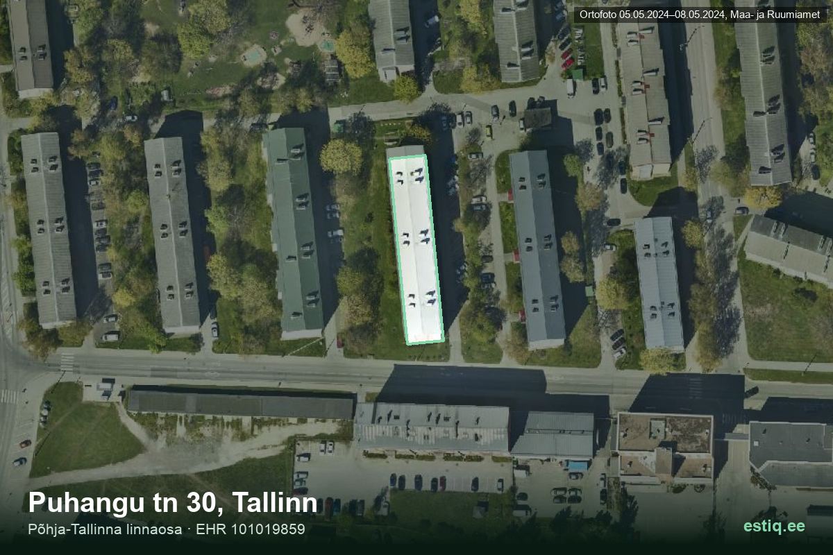 Puhangu tänav 30, Tallinn – hoone aerofoto, kontuur ehitisregistri (EHR) andmetest