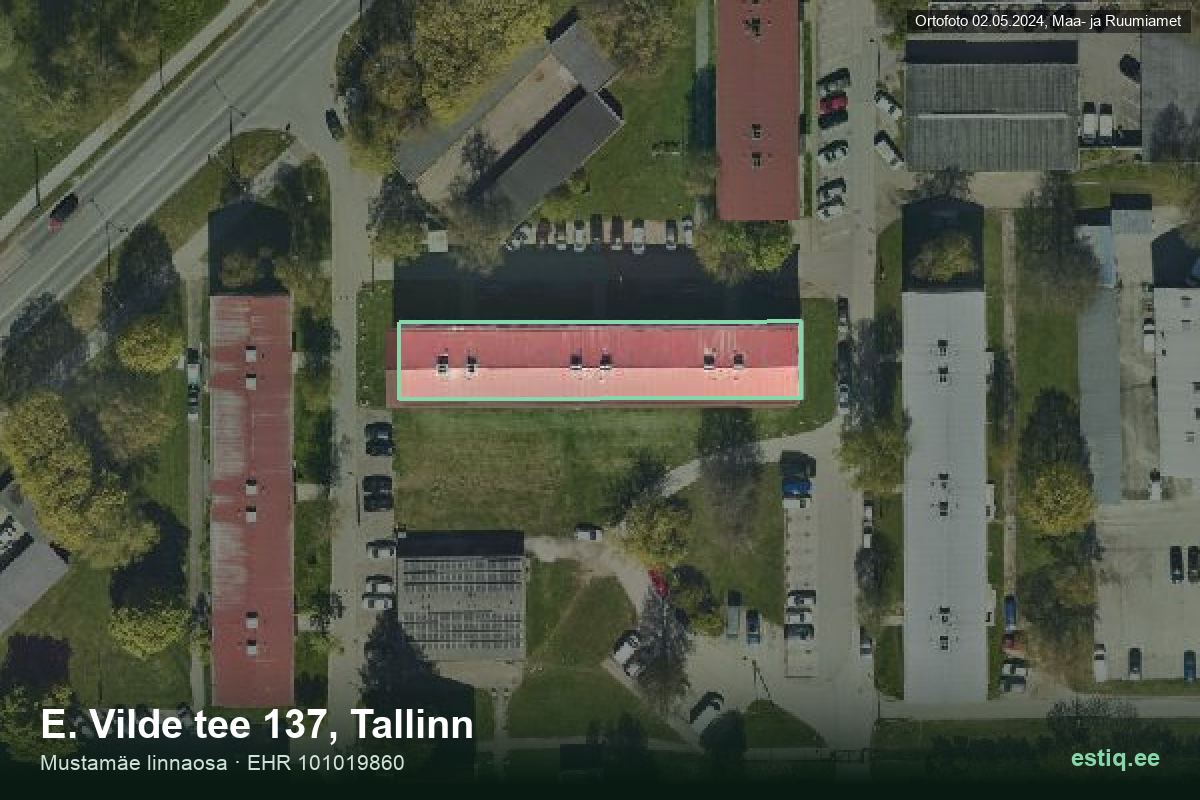 E. Vilde tee 137, Tallinn – аэрофото дома, контур по данным регистра строений (EHR)