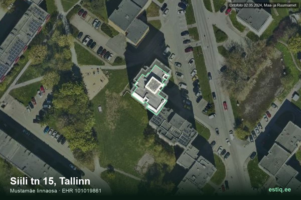 Siili tänav 15, Tallinn – hoone aerofoto, kontuur ehitisregistri (EHR) andmetest
