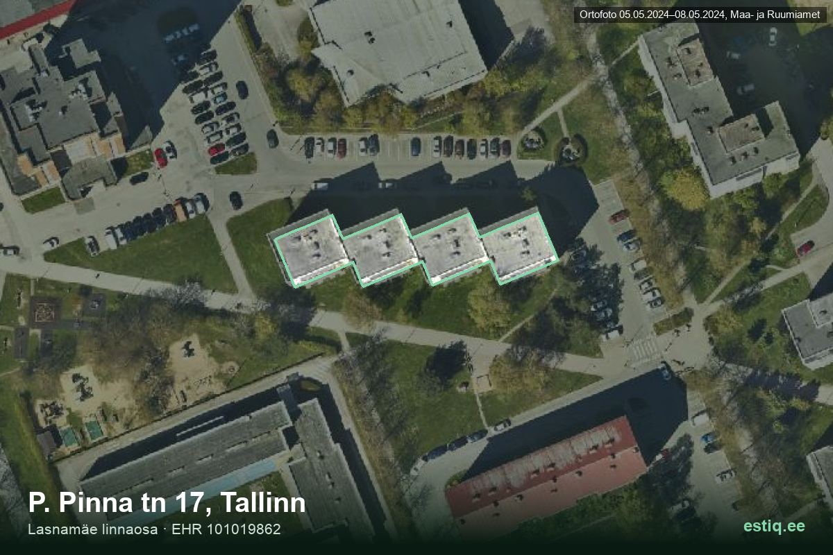 P. Pinna tänav 17, Tallinn – аэрофото дома, контур по данным регистра строений (EHR)
