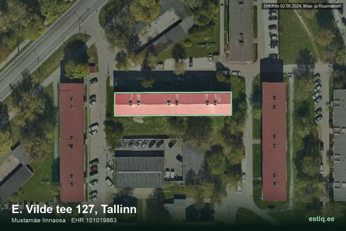 E. Vilde tee 127, Tallinn – hoone aerofoto, kontuur ehitisregistri (EHR) andmetest