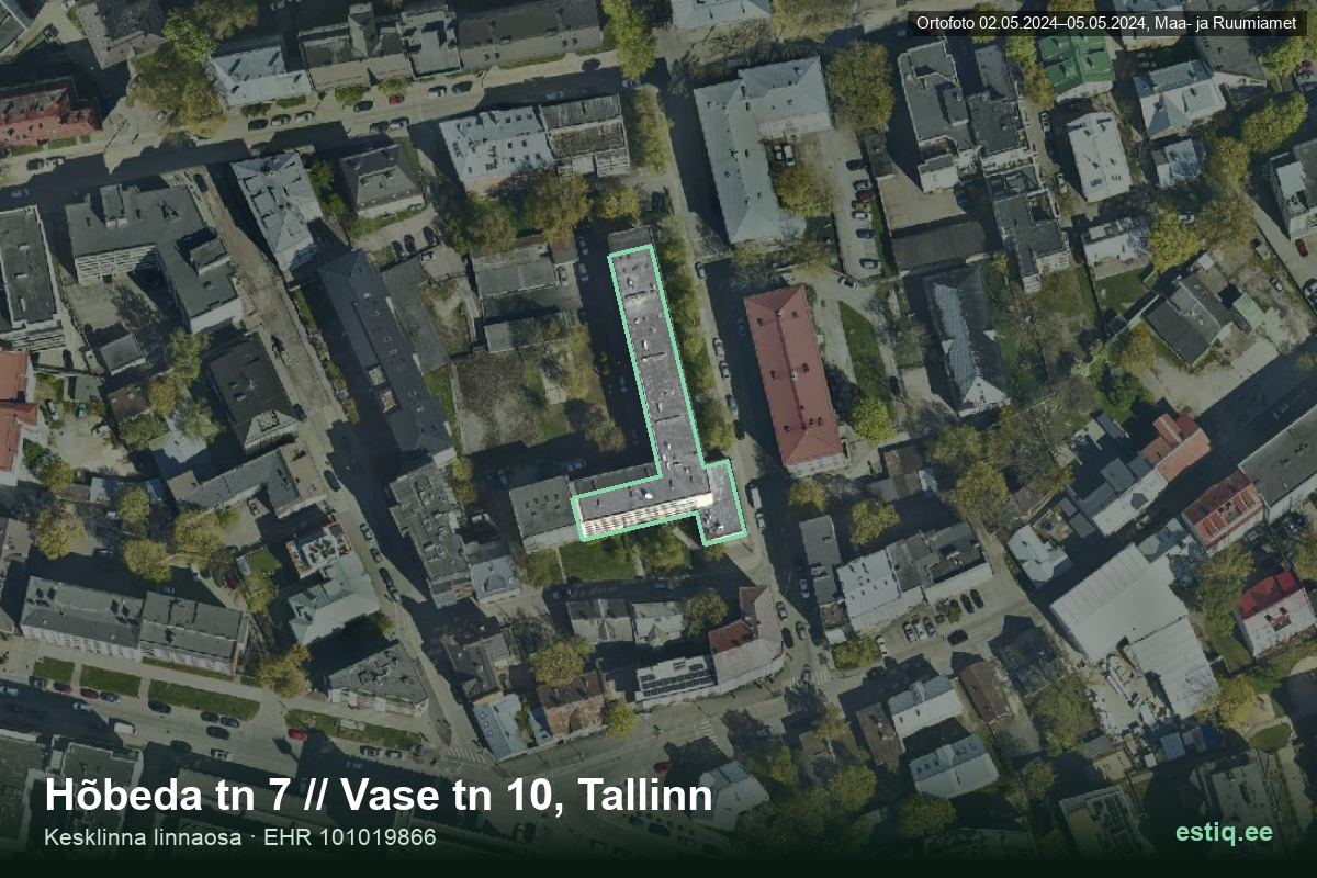 Vase tänav 10, Tallinn – hoone aerofoto, kontuur ehitisregistri (EHR) andmetest