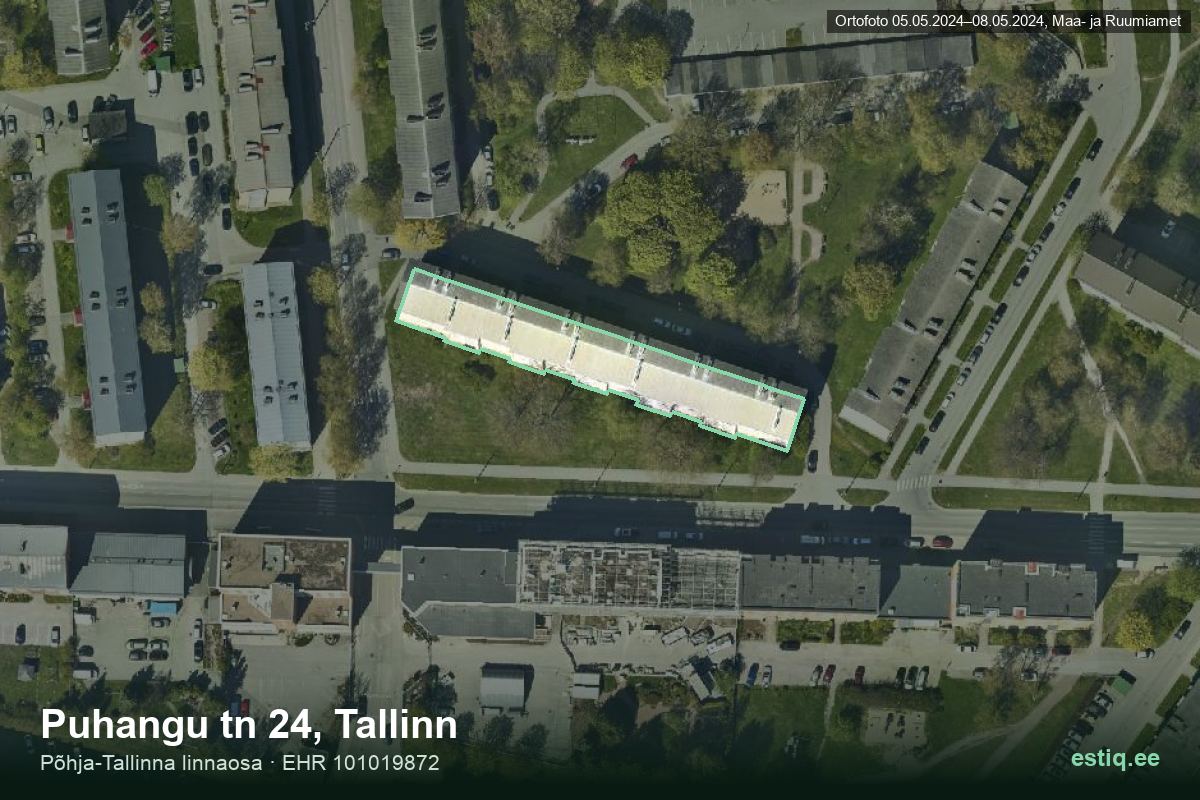 Puhangu tänav 24, Tallinn – hoone aerofoto, kontuur ehitisregistri (EHR) andmetest