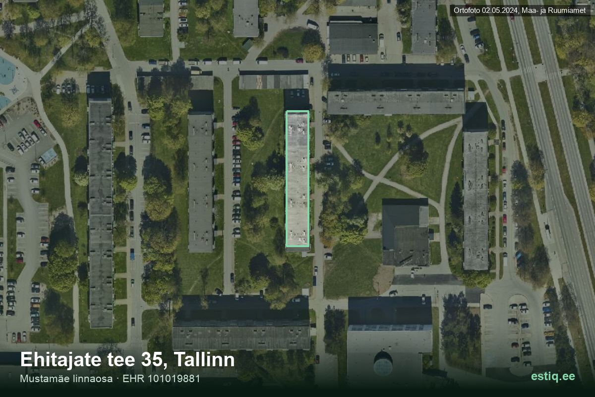 Ehitajate tee 35, Tallinn – hoone aerofoto, kontuur ehitisregistri (EHR) andmetest