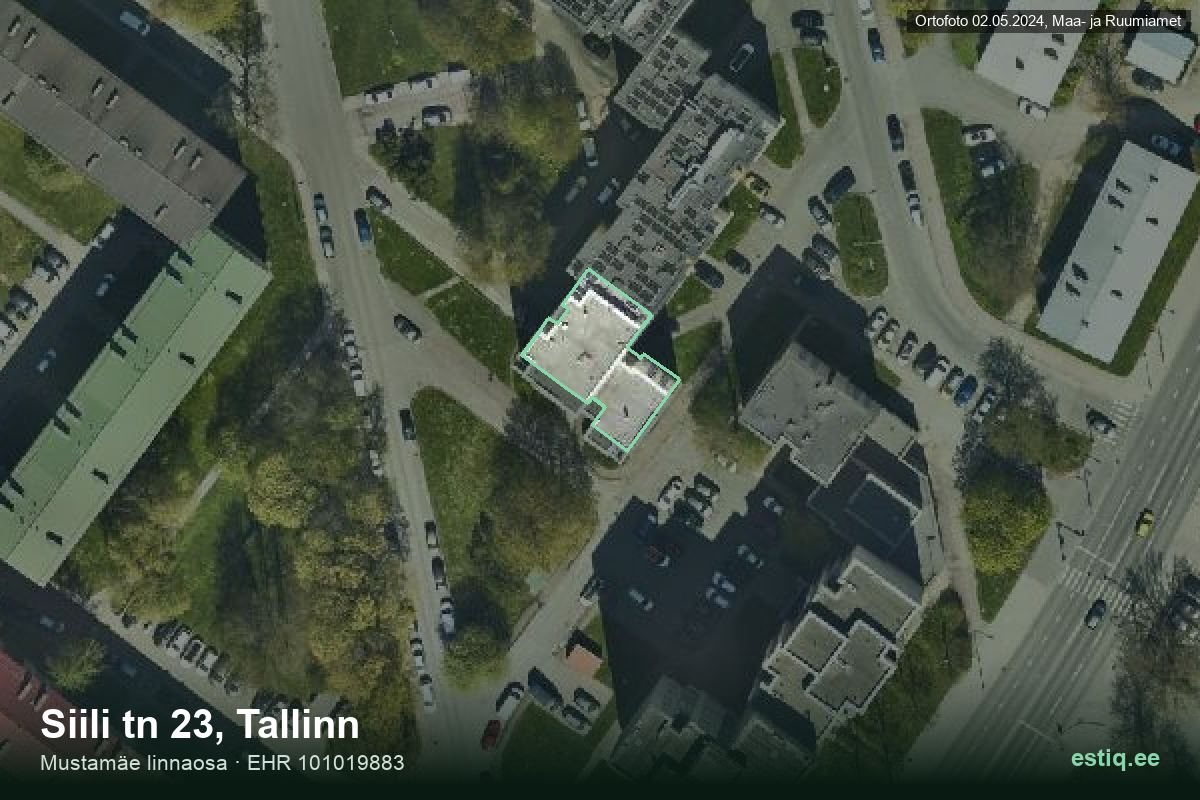 Siili tänav 23, Tallinn – hoone aerofoto, kontuur ehitisregistri (EHR) andmetest