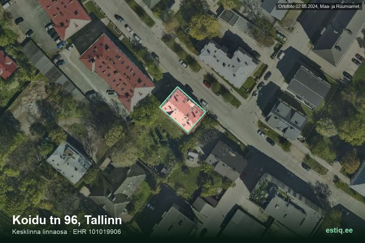 Koidu tänav 96, Tallinn – аэрофото дома, контур по данным регистра строений (EHR)