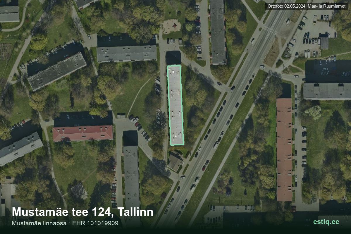 Mustamäe tee 124, Tallinn – hoone aerofoto, kontuur ehitisregistri (EHR) andmetest