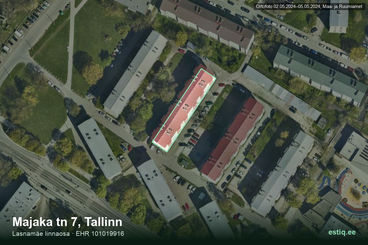 Majaka tänav 7, Tallinn – hoone aerofoto, kontuur ehitisregistri (EHR) andmetest
