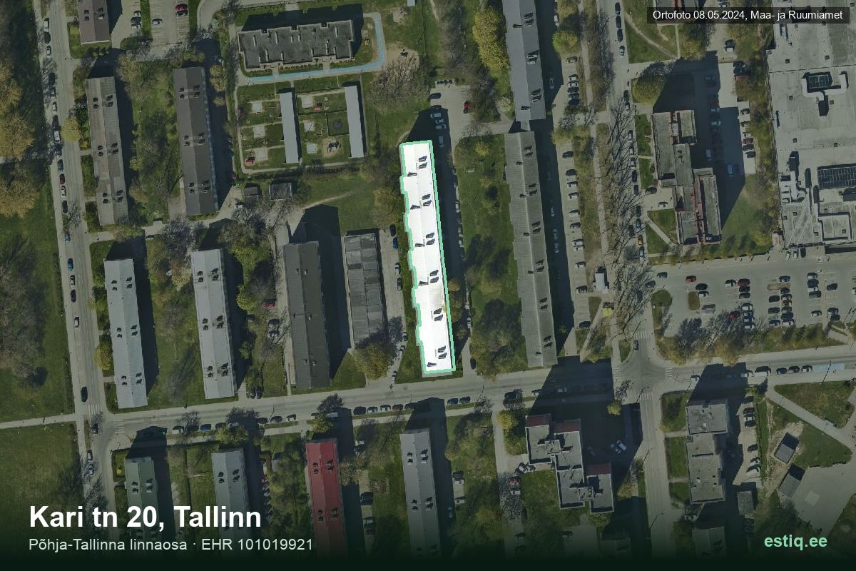 Kari tänav 20, Tallinn – hoone aerofoto, kontuur ehitisregistri (EHR) andmetest