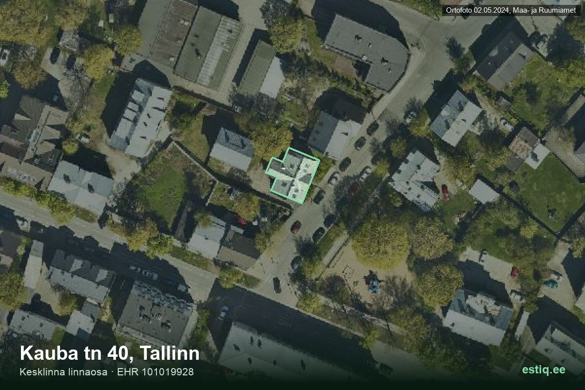 Kauba tänav 40, Tallinn – аэрофото дома, контур по данным регистра строений (EHR)