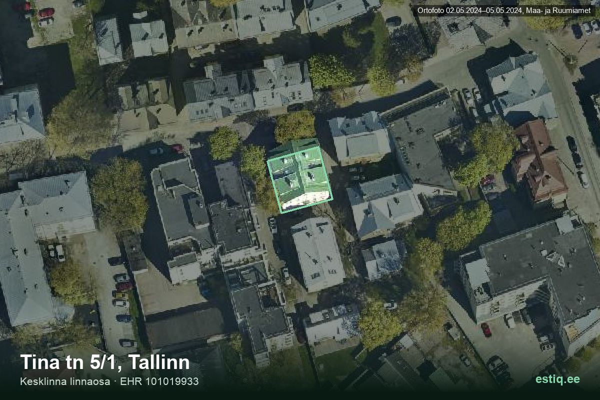 Tina tänav 5/1, Tallinn – аэрофото дома, контур по данным регистра строений (EHR)