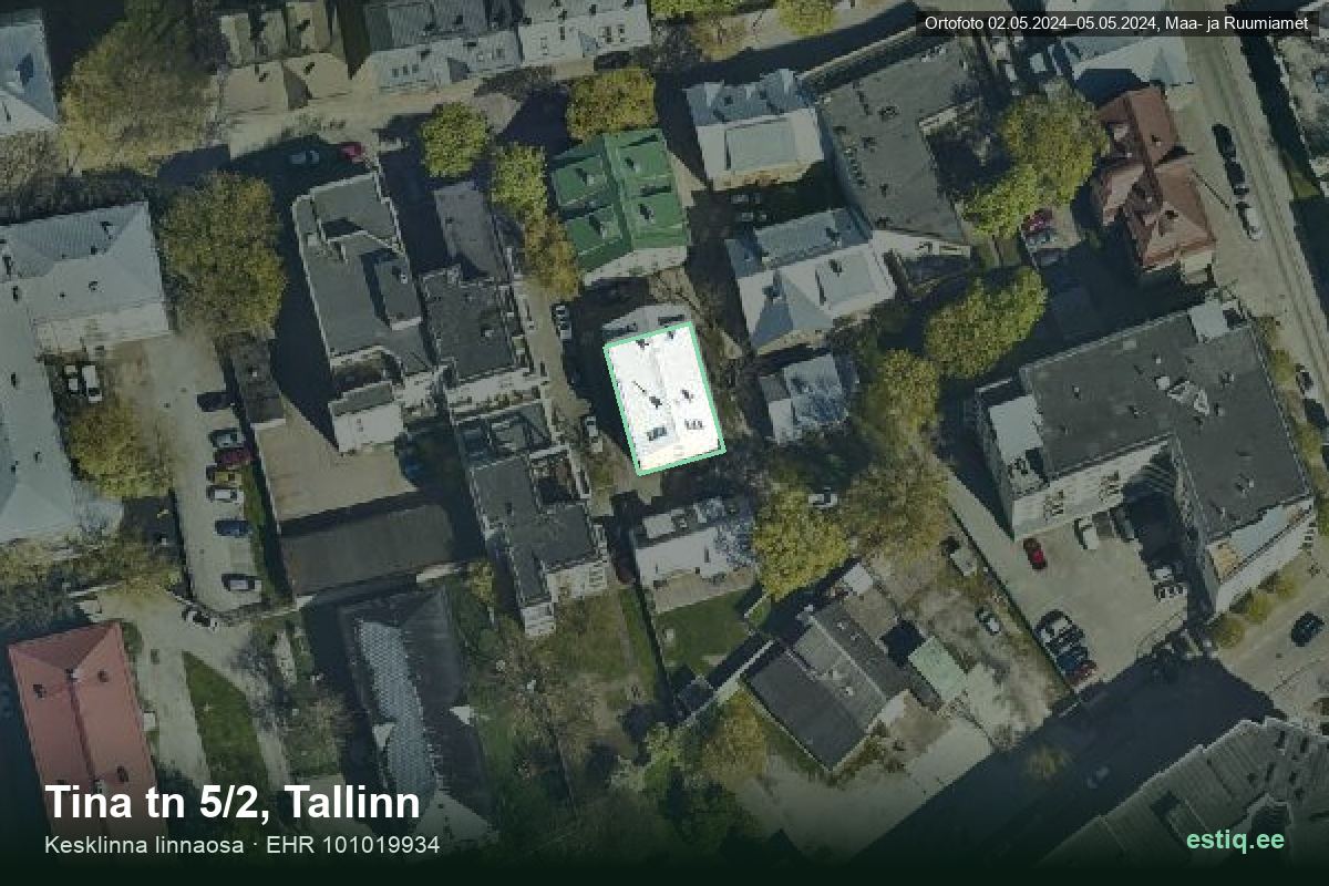 Tina tänav 5/2, Tallinn – аэрофото дома, контур по данным регистра строений (EHR)