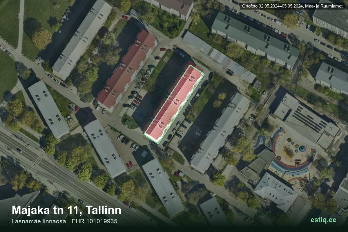 Majaka tänav 11, Tallinn – hoone aerofoto, kontuur ehitisregistri (EHR) andmetest