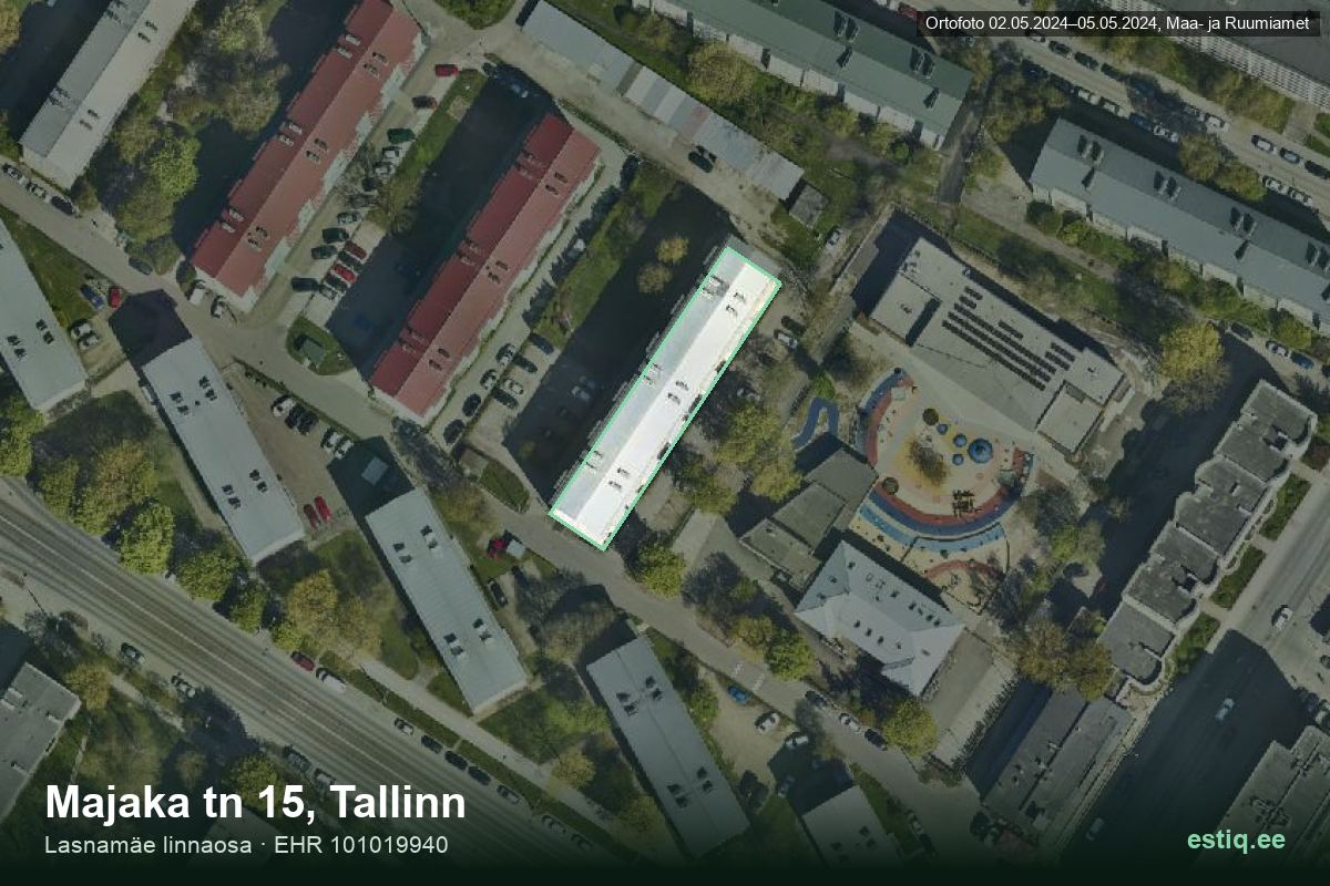 Majaka tänav 15, Tallinn – hoone aerofoto, kontuur ehitisregistri (EHR) andmetest