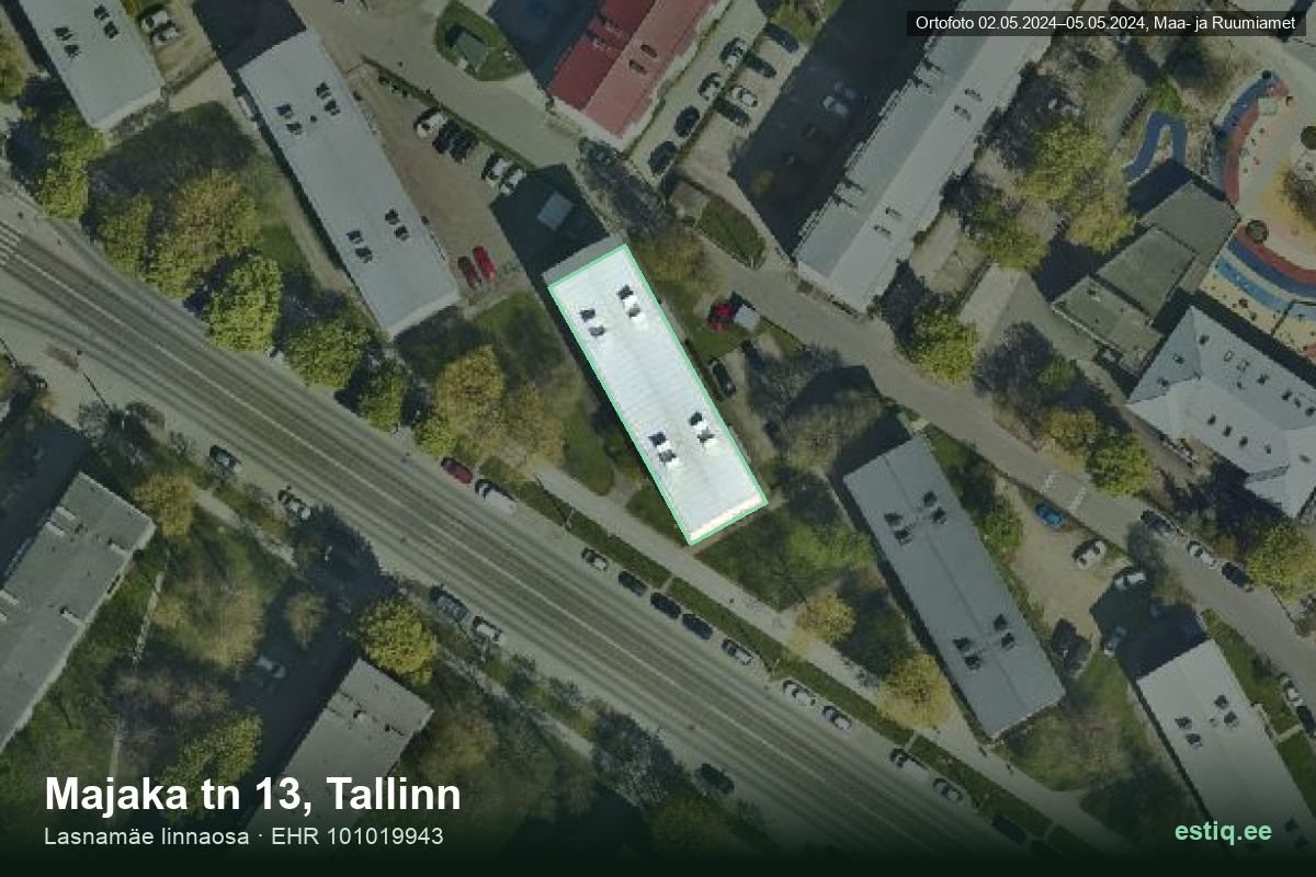 Majaka tänav 13, Tallinn – hoone aerofoto, kontuur ehitisregistri (EHR) andmetest
