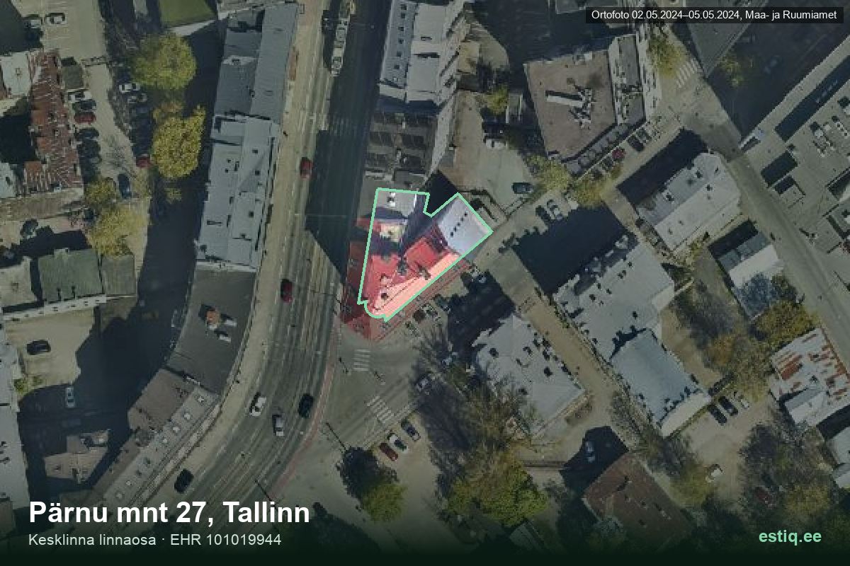 Pärnu mnt 27, Tallinn – hoone aerofoto, kontuur ehitisregistri (EHR) andmetest