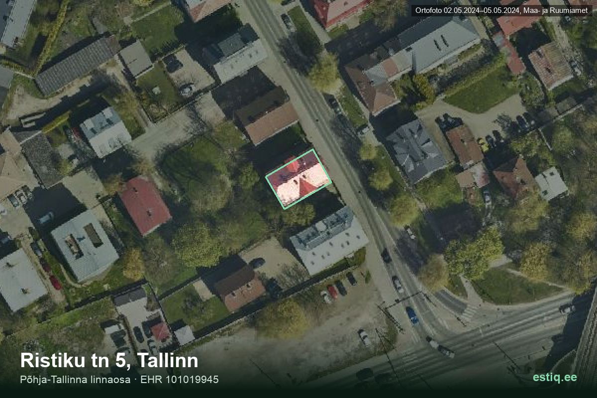 Ristiku tänav 5, Tallinn – hoone aerofoto, kontuur ehitisregistri (EHR) andmetest