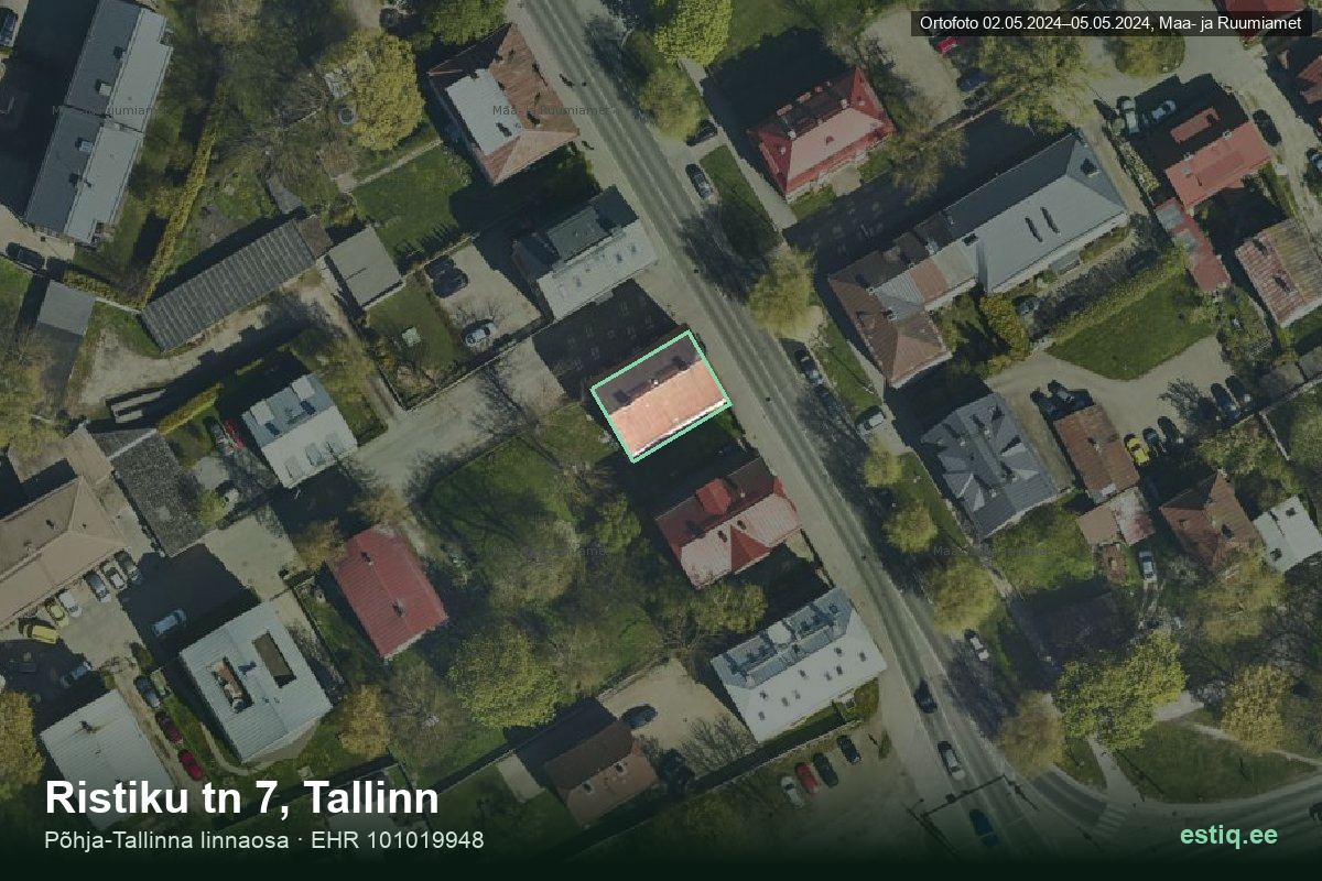 Ristiku tänav 7, Tallinn – ilmakuva rakennuksesta, ääriviiva rakennusrekisteristä (EHR)