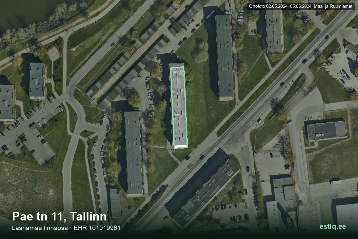 Pae tänav 11, Tallinn – hoone aerofoto, kontuur ehitisregistri (EHR) andmetest