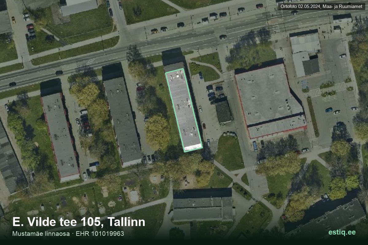 E. Vilde tee 105, Tallinn – hoone aerofoto, kontuur ehitisregistri (EHR) andmetest