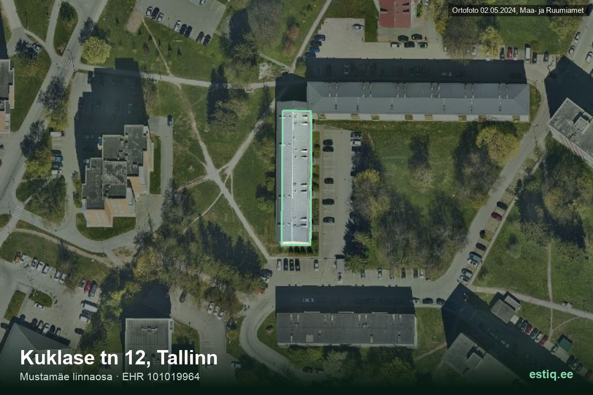 Kuklase tänav 12, Tallinn – hoone aerofoto, kontuur ehitisregistri (EHR) andmetest