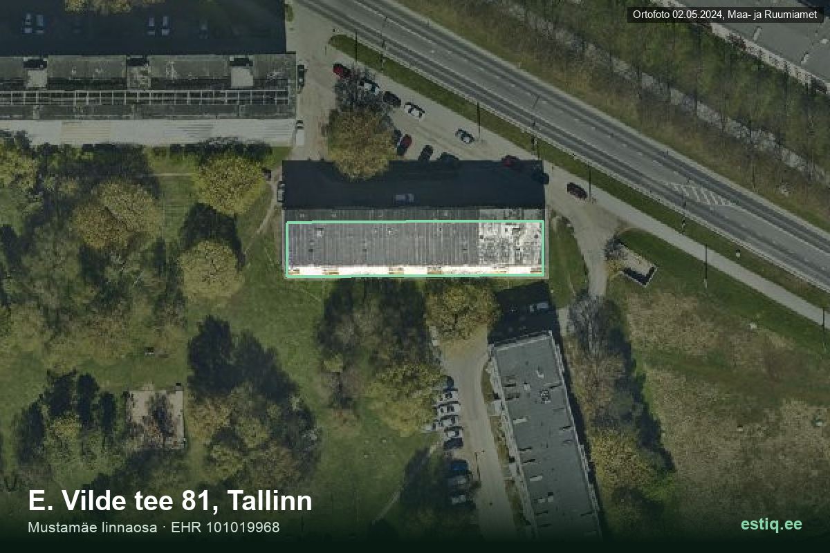E. Vilde tee 81, Tallinn – hoone aerofoto, kontuur ehitisregistri (EHR) andmetest