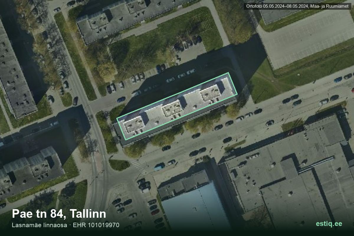 Pae tänav 84, Tallinn – hoone aerofoto, kontuur ehitisregistri (EHR) andmetest