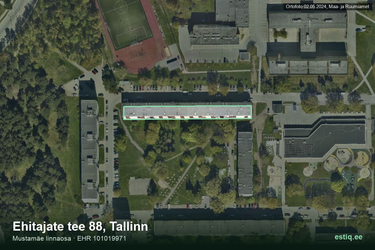 Ehitajate tee 88, Tallinn – hoone aerofoto, kontuur ehitisregistri (EHR) andmetest