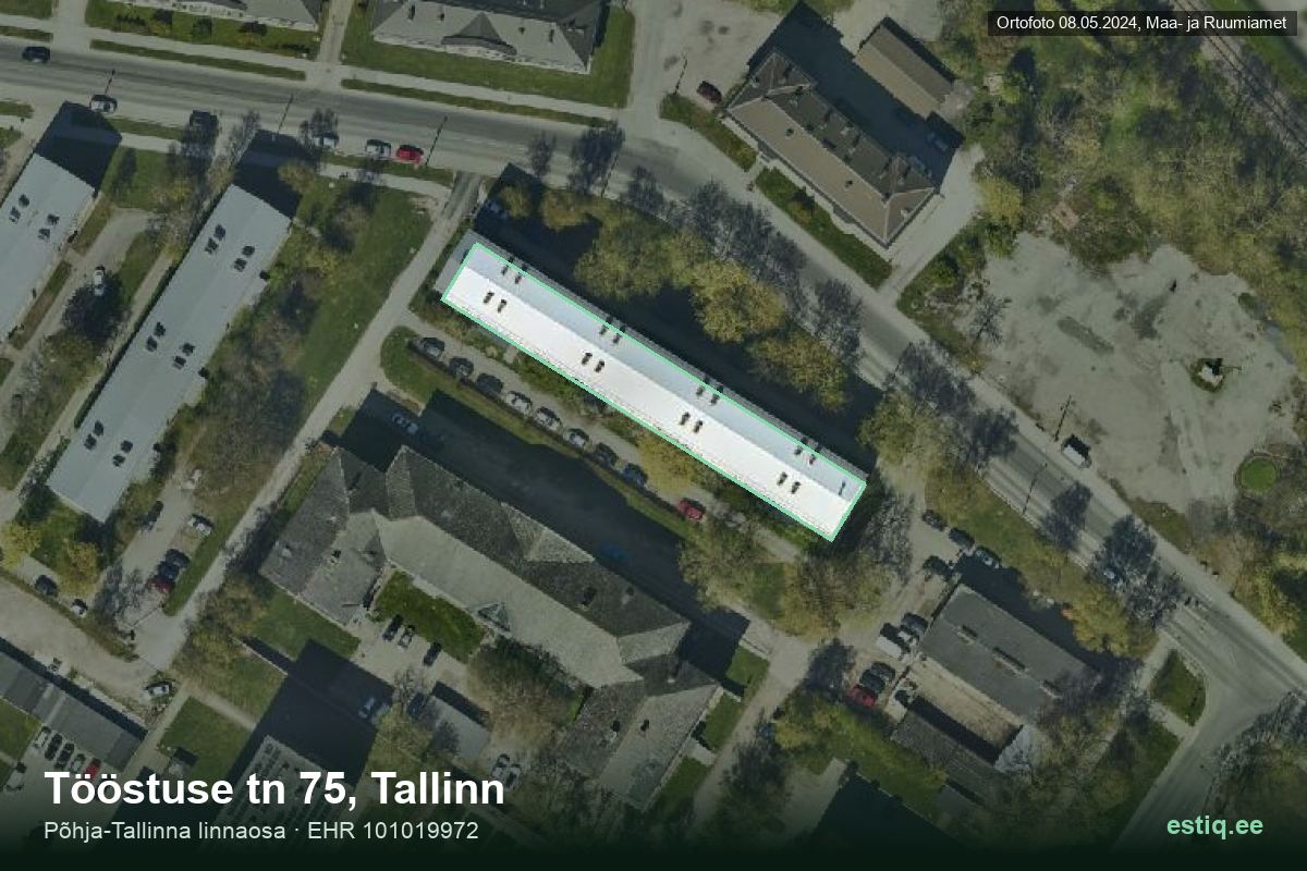 Tööstuse tänav 75, Tallinn – hoone aerofoto, kontuur ehitisregistri (EHR) andmetest