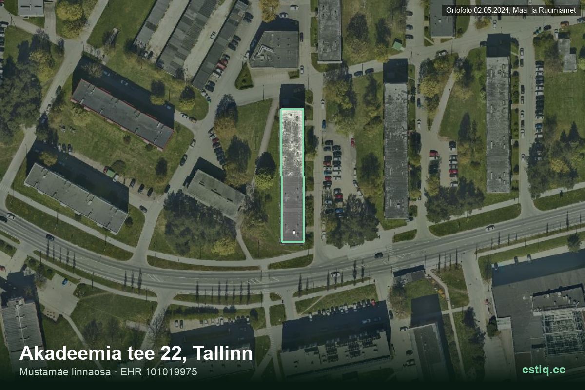 Akadeemia tee 22, Tallinn – hoone aerofoto, kontuur ehitisregistri (EHR) andmetest
