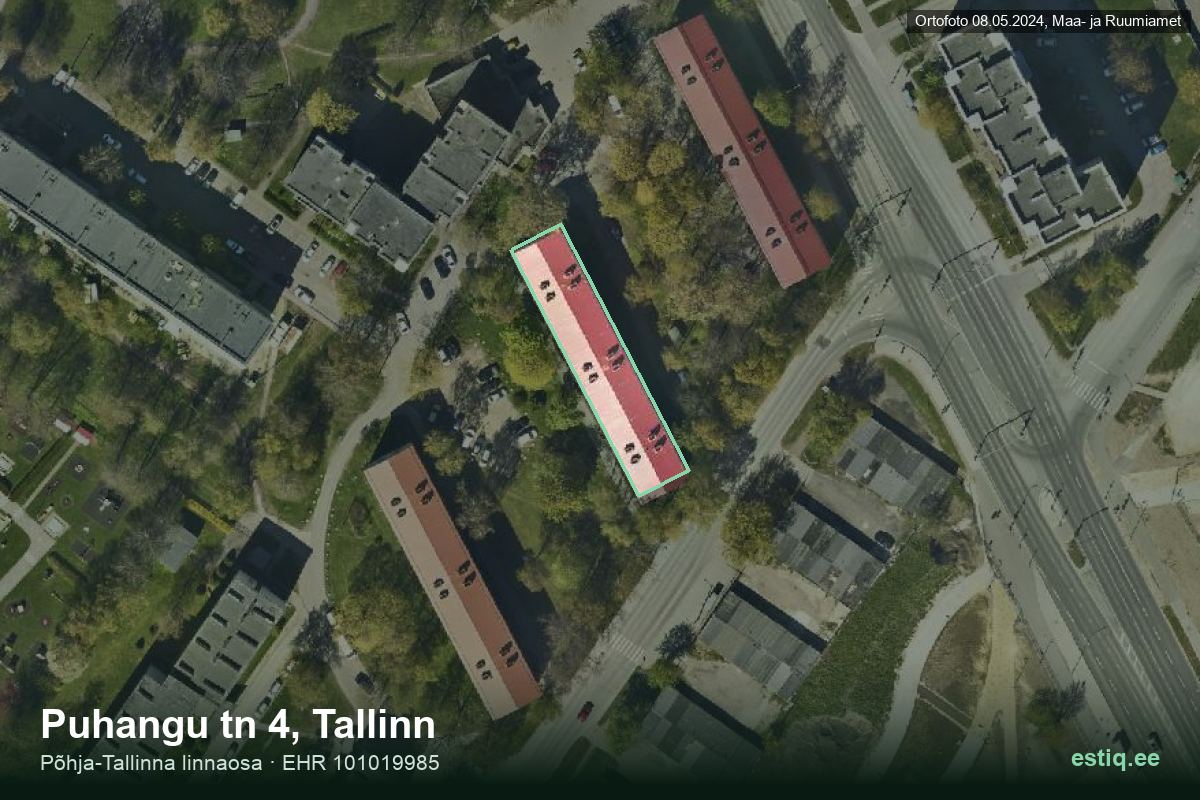 Puhangu tänav 4, Tallinn – аэрофото дома, контур по данным регистра строений (EHR)