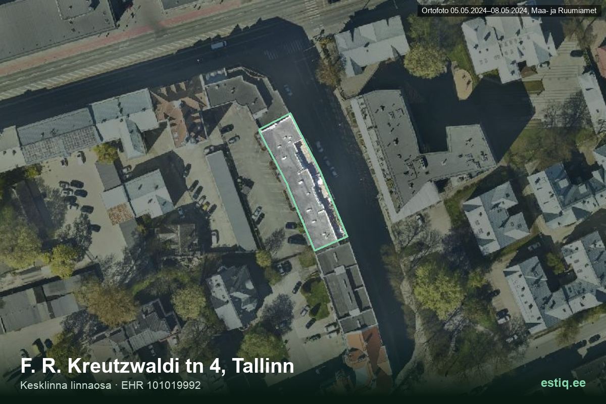 F. R. Kreutzwaldi tänav 4, Tallinn – hoone aerofoto, kontuur ehitisregistri (EHR) andmetest