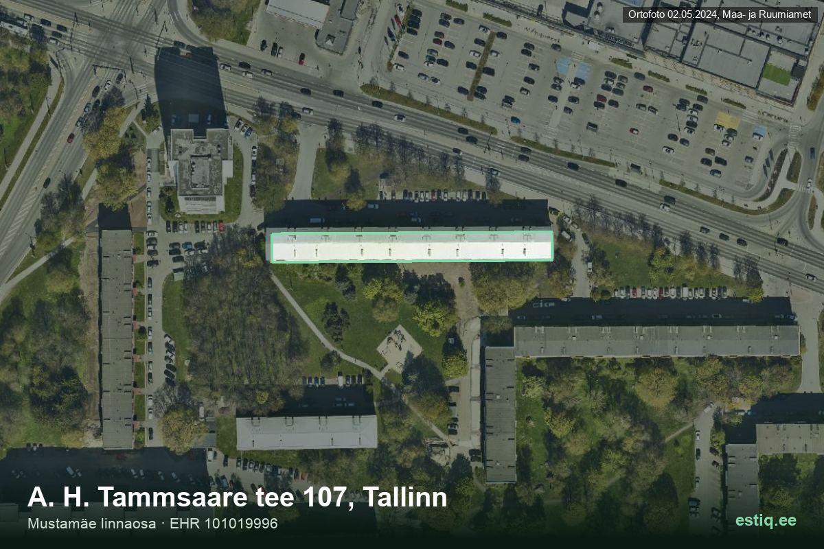 A. H. Tammsaare tee 107, Tallinn – hoone aerofoto, kontuur ehitisregistri (EHR) andmetest